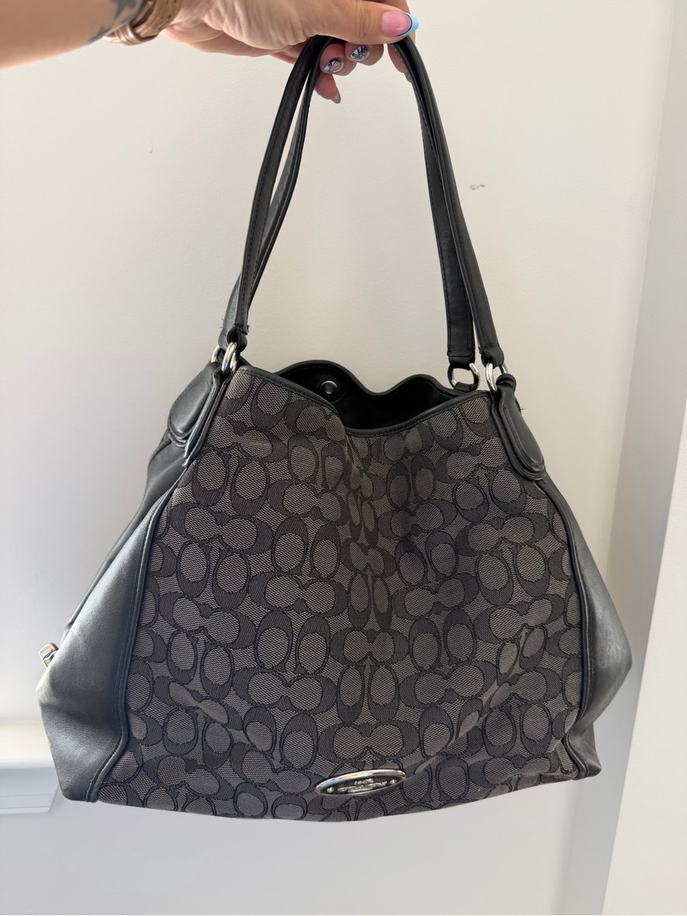 Coach Signature Canvas Shoulder Bag in Black and Gray